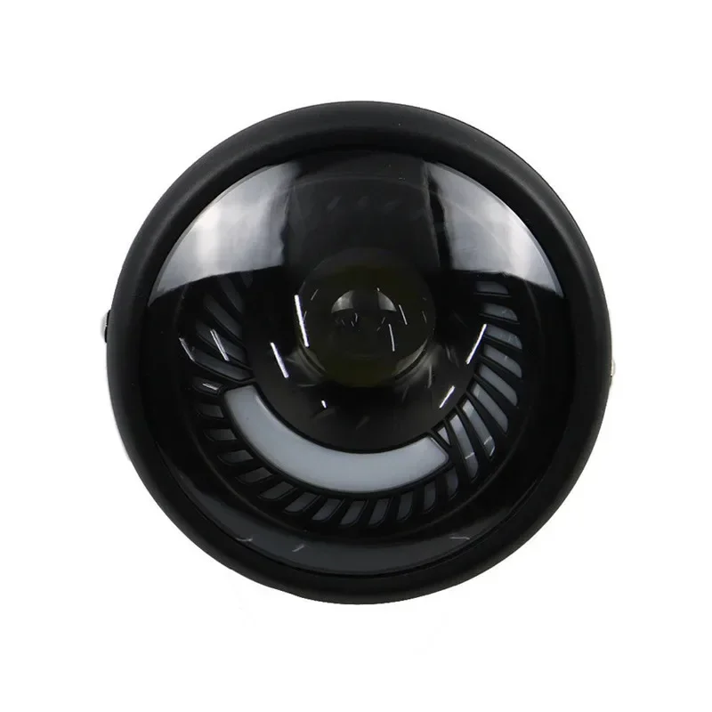 Motorcycle Spiral White Light Side Mount Circle Headlight For Cafe Racer Bobber Bike