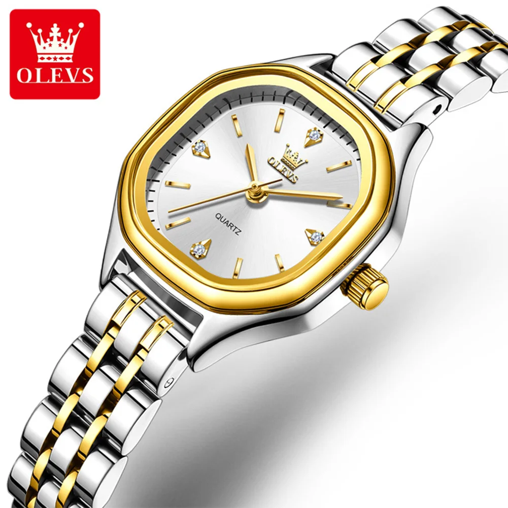 

New Arrival OLEVS 5888 Women Vintage Small Square Quarts Watch Waterproof Diamond Dial Stainless Steel Strap For Dress Wistwatch