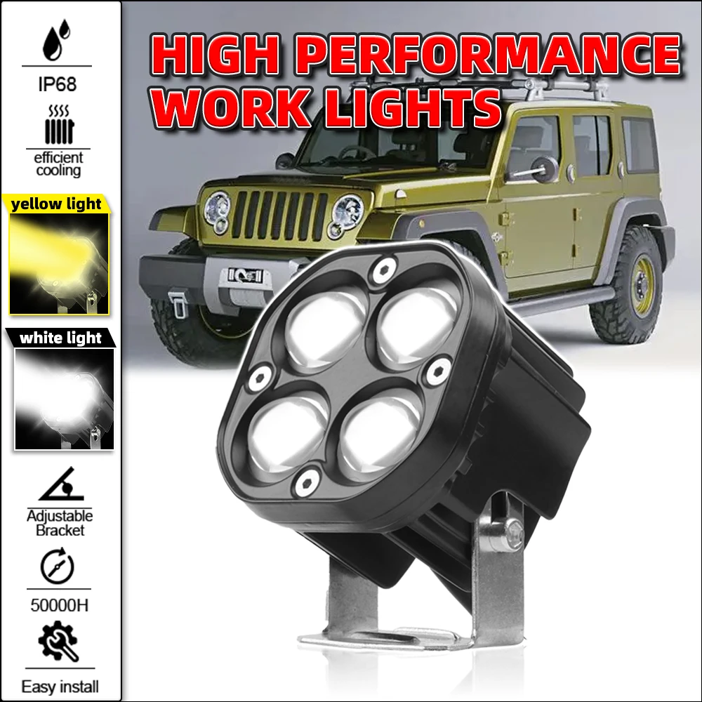 

40W LED 3000-6000K White Yellow Lighting Dual Color Work Lights For SUV, ATV, UTV, Truck, Car, Tractor, Boat Super Bright Lamps