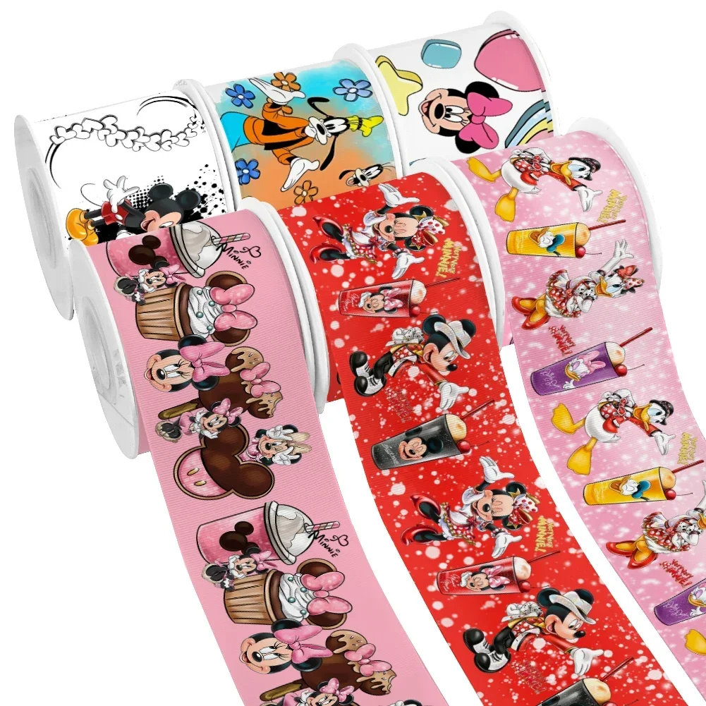 50 Yards Mini Disney Cartoon Ribbon Mickey Minnie Printed Grosgrain Satin Ribbon For Craft Supplies Handmade Materials