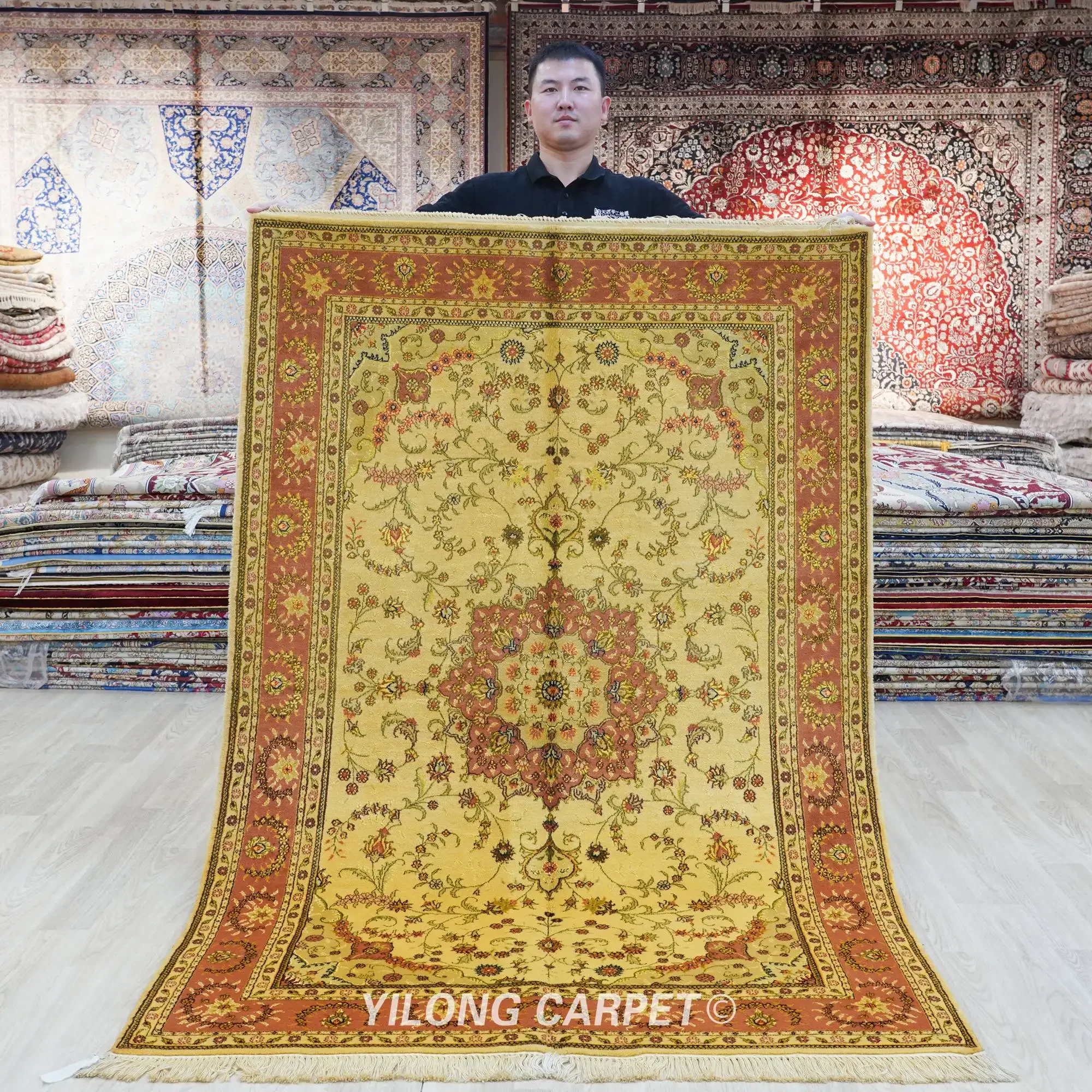 4'x6' Antique Persian Oriental Living Room Decoration Yellow Wool Handmade Carpet (WML035)