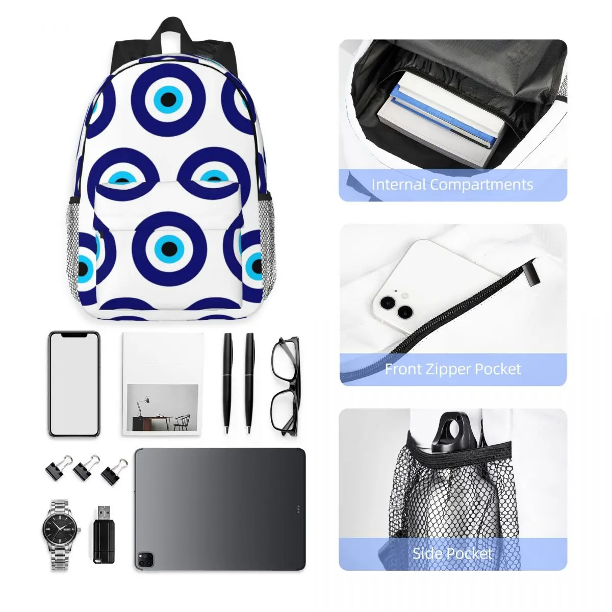 Magic Eye Five Set Evil Ey Backpack Hot Sale Daypack Large Capacity Boys Girls BookBag Shoulder Bags for Men Women School Bag