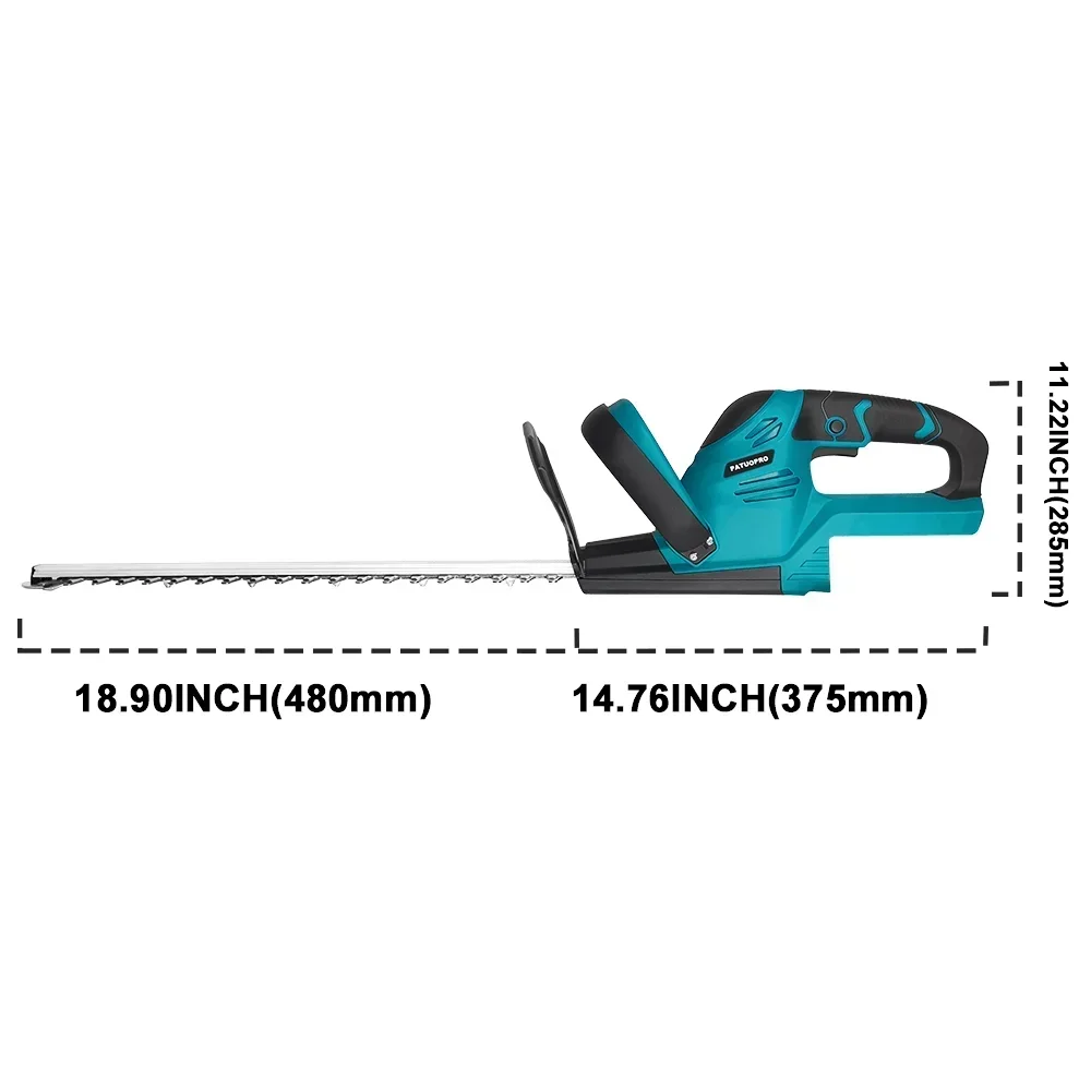PATUOPRO 480MM Electric Hedge Trimmer Cordless Dual-blade Garden Shrub Pruning Shear Handheld Power Tool For Makita 18V Battery