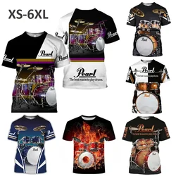 Men's 3D Drum Printed T-shirt, Short Sleeved Top, Round Neck, Casual, Street Clothing, Summer Fashion, Y2K