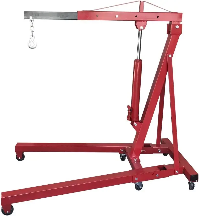 2 TON Folding Hydraulic Engine Crane, Motor Hoist 4400lbs Lifting Capacity Shop Crane Lift Cherry Picker, w/Telescopic B