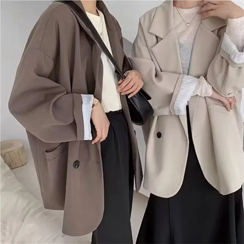 

Oversize Blazers Women Long Sleeve Black Suit Streetwear Korean Chic Loose Jacket Spring Autumn Coat Double-breasted Tweed New