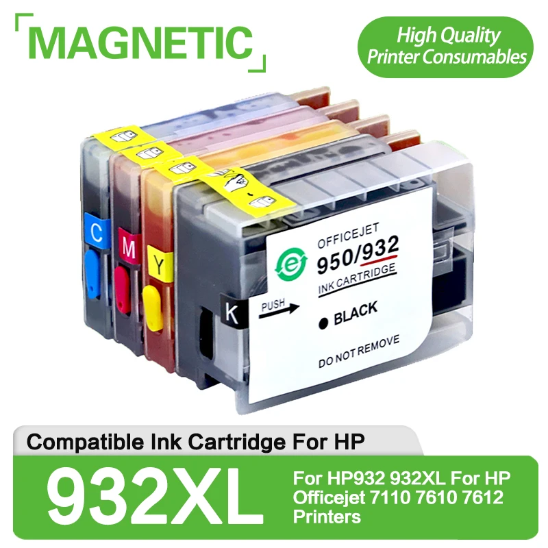 Magnetic Compatible Refillable Full Ink Cartridge For HP932 932XL For HP Officejet 7110 7610 7612 Printers