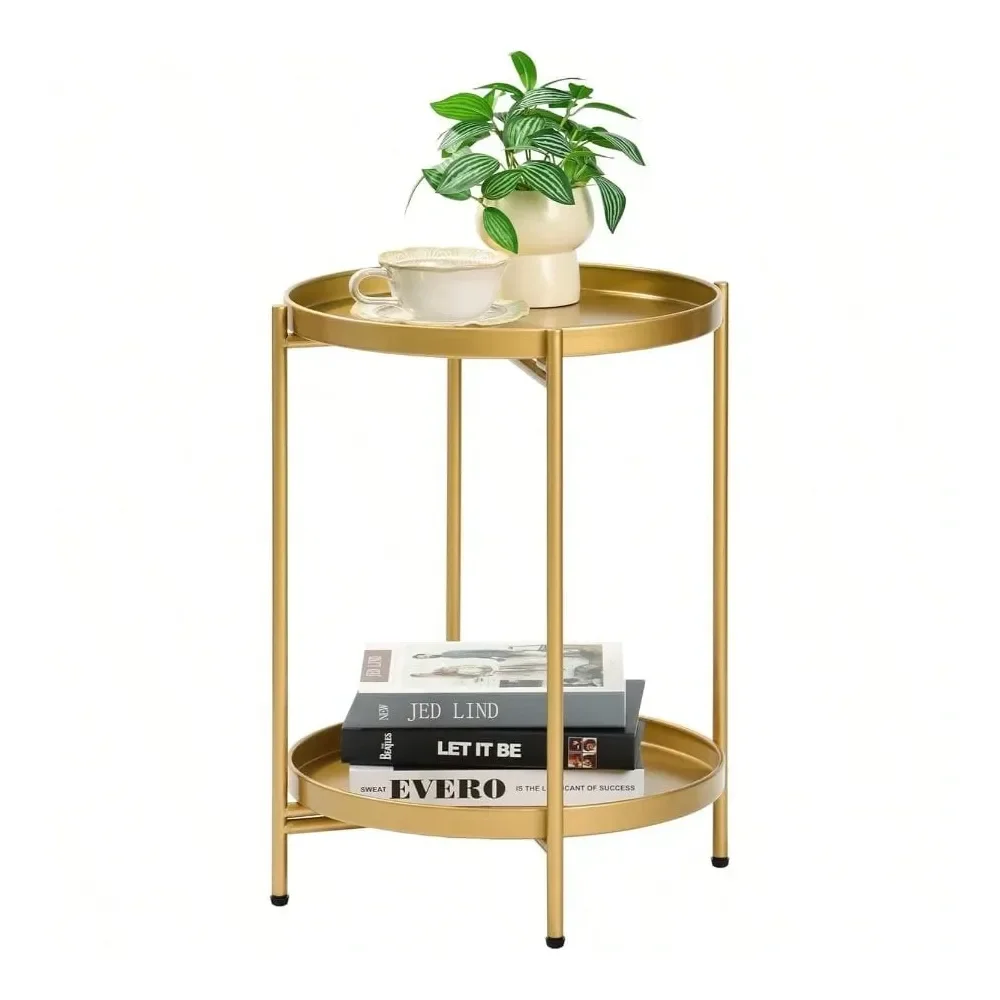 

Round End Side Table, Small Metal Side Table With Removable Tray, Folding Accent Tables Living Room, Balcony, Nightstand Bedroo