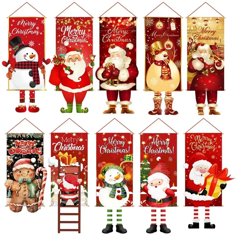 Merry Christmas Hanging Flag Christmas Decorations For Home 2024 Christmas Door Banner Xmas Gifts Navidad Happy New Year 2025