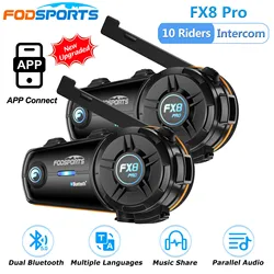 Fodsports FX8 Pro Intercom Motorcycle Helmet Headsets 8 Riders Dual Bluetooth Intercomunicador Moto Music Share Interphone