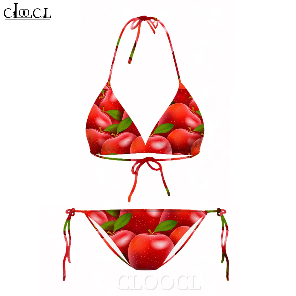 CLOOCL Women's Bikini Apple Print Bikinis Set Swimming Suit for Women Bra Straps Low Waist Swimwear Clothing Female Bathing Wear