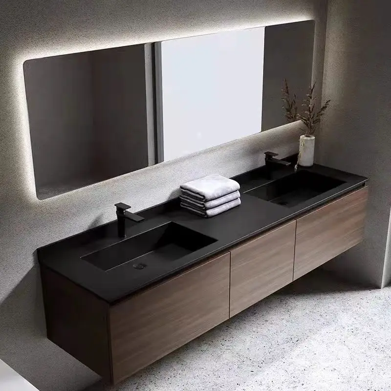 

Slate seamless ceramic basin bathroom cabinet combination bathroom walnut solid wood hand wash table integrated double