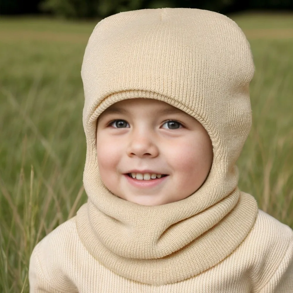 Solid Color Kids Integrated Scarf Cap Warm Knitted Baby Hooded Beanie Windproof Neck Protection Baby Balaclava Hat Children