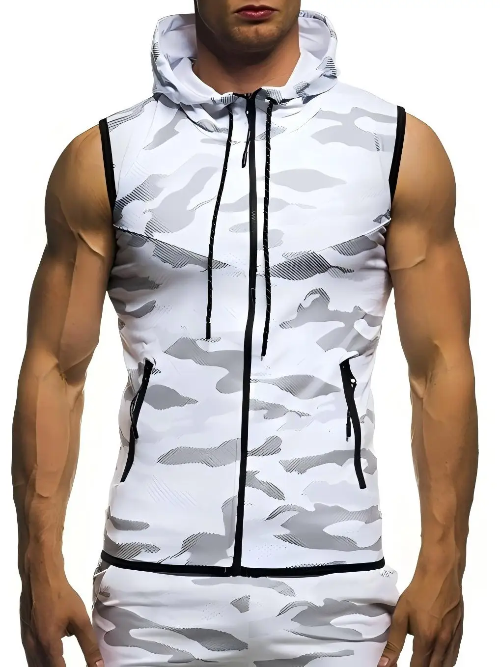 

Men Summer Hooded Zipper Vest Mens Clothes Camouflage Tank Top Fitness Sweatshirt Sportswear Clothing Sleeveless Tanktop