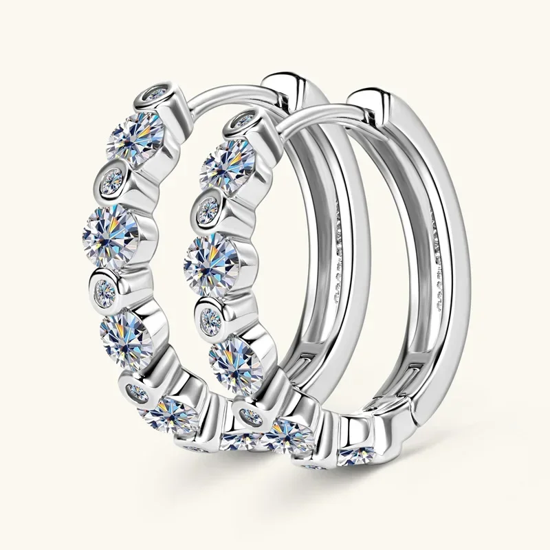

Classic Sparkling Moissanite Hoop Earring 925 Sterling Silver Huggie for Women Fine Jewelry Gift
