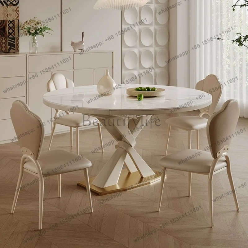 FG Light Luxury Folding Dining Tables Kitcjen Pliante Modern Simple Household Round Dining Table Set Of 6 Chairs Home Furniture
