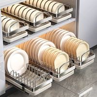 Stainless Steel Pull-out Dish Rack Large with Handle Dish Drainer Storage Rack Drawer Type with Drain Tray Kitchen Dish Racks