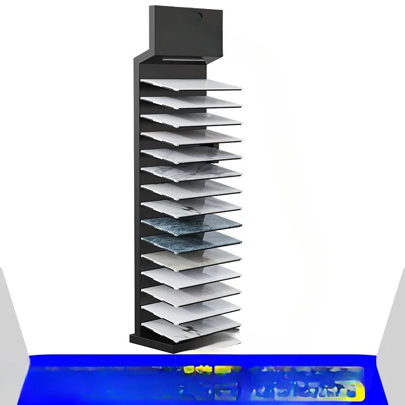 

Tile display rack 15-layer LED lamp stone display rack, multi-layer mosaic wood panel exhibition hall shelf