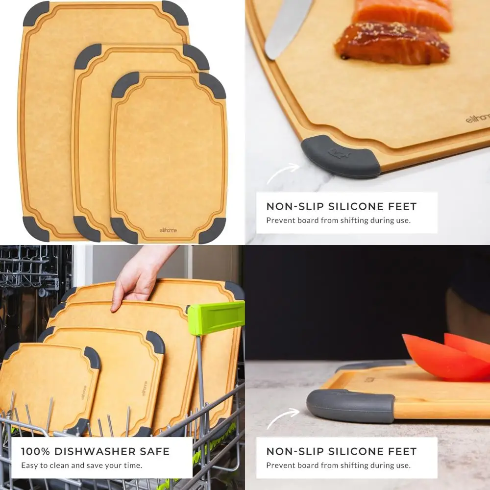 

3-in-1 Cutting Board Set - Knife Friendly, Dishwasher Safe, Juice Groove, Reversible, Non-Porous, Eco-Friendly, Long-lasting Kit