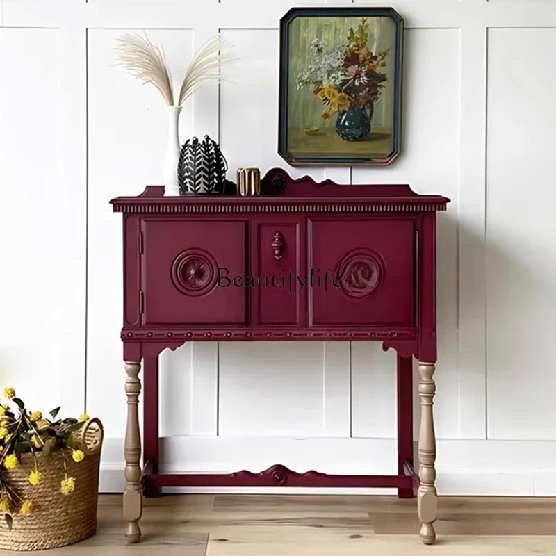 

LXFrench light luxury entrance cabinet solid wood carving corridor foyer decorative cabinet retro and advanced sense
