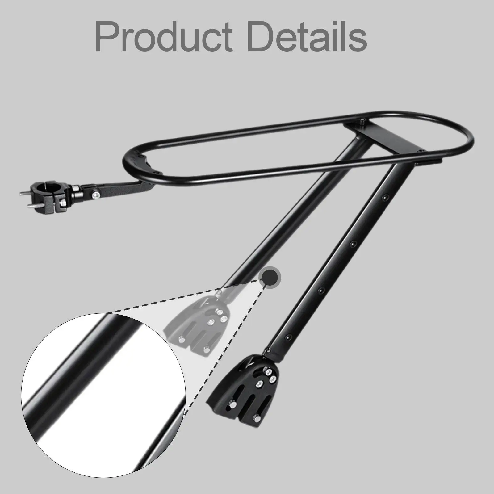 

Rear Bike Rack Stable Bike Rear Cargo Rack Black Sturdy Accessory 30kg Load Capacity Carrier Travel Practical Bicycle Carrier