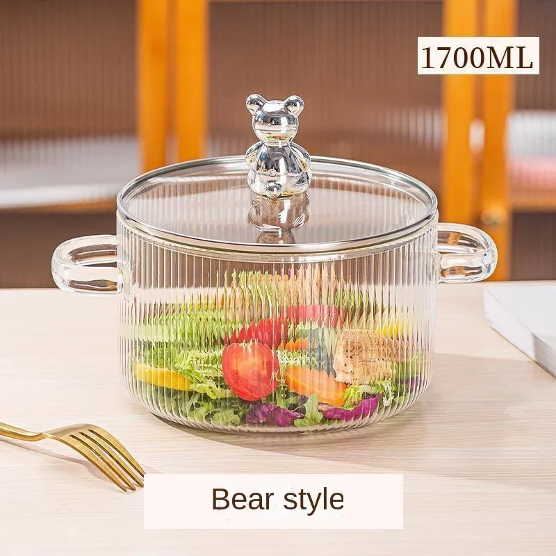 Borosilicate Glass Pot High Temperature Bear Bowl Baby Food Noodle Pot High-Resistant Glass Milk Supply Durable Cooking Pot