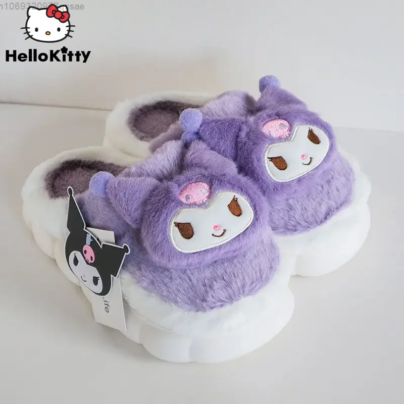 Sanrio Cinnamoroll Kuromi Plush Slippers Cute Cartoon Plush Shoes, Winter Slippers, Warm Shoes, Thick Soled Flannel Shoes