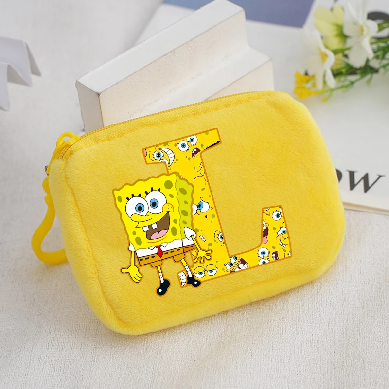 New Spongebob Plush Coin Purses Cute Mini Children Handbag Kawaii Cartoon English Letter Printed Storage Bags Kids Birthday Gift