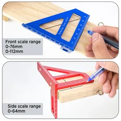 Woodworking Square Protractor Aluminum Alloy Miter Triangle Ruler Precision 45/90° Angle Measuring Tool for Carpenters Engineers