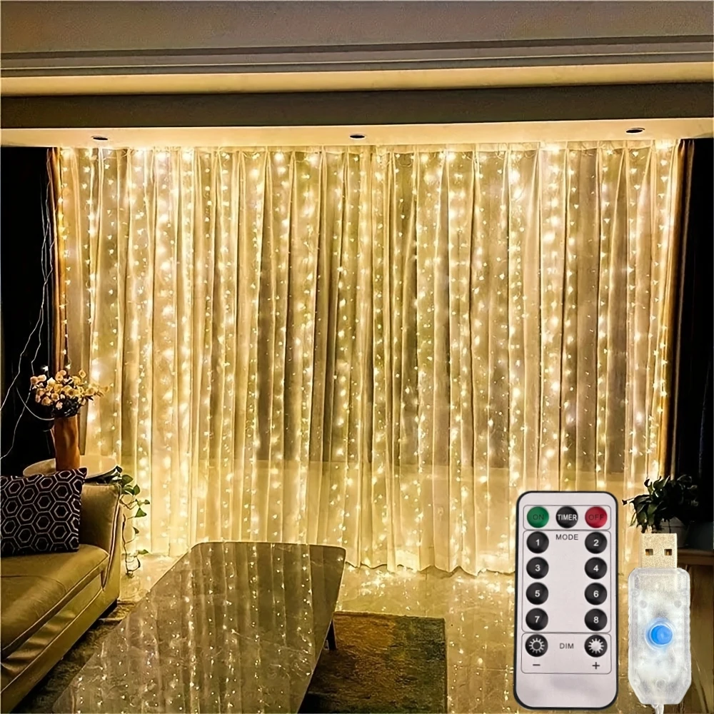USB Window Curtain Lights Remote Control 8 Modes Garland for Christmas Wedding Party Holidays Bedroom Decoration