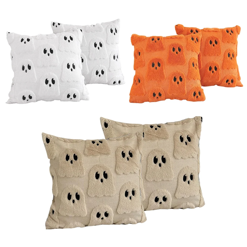 

2pcs Halloween Pillow Covers Plush Faux Fur Pillowcase Sofa Ghost Cushion Covers for Chair Sofa Bedroom Living Room