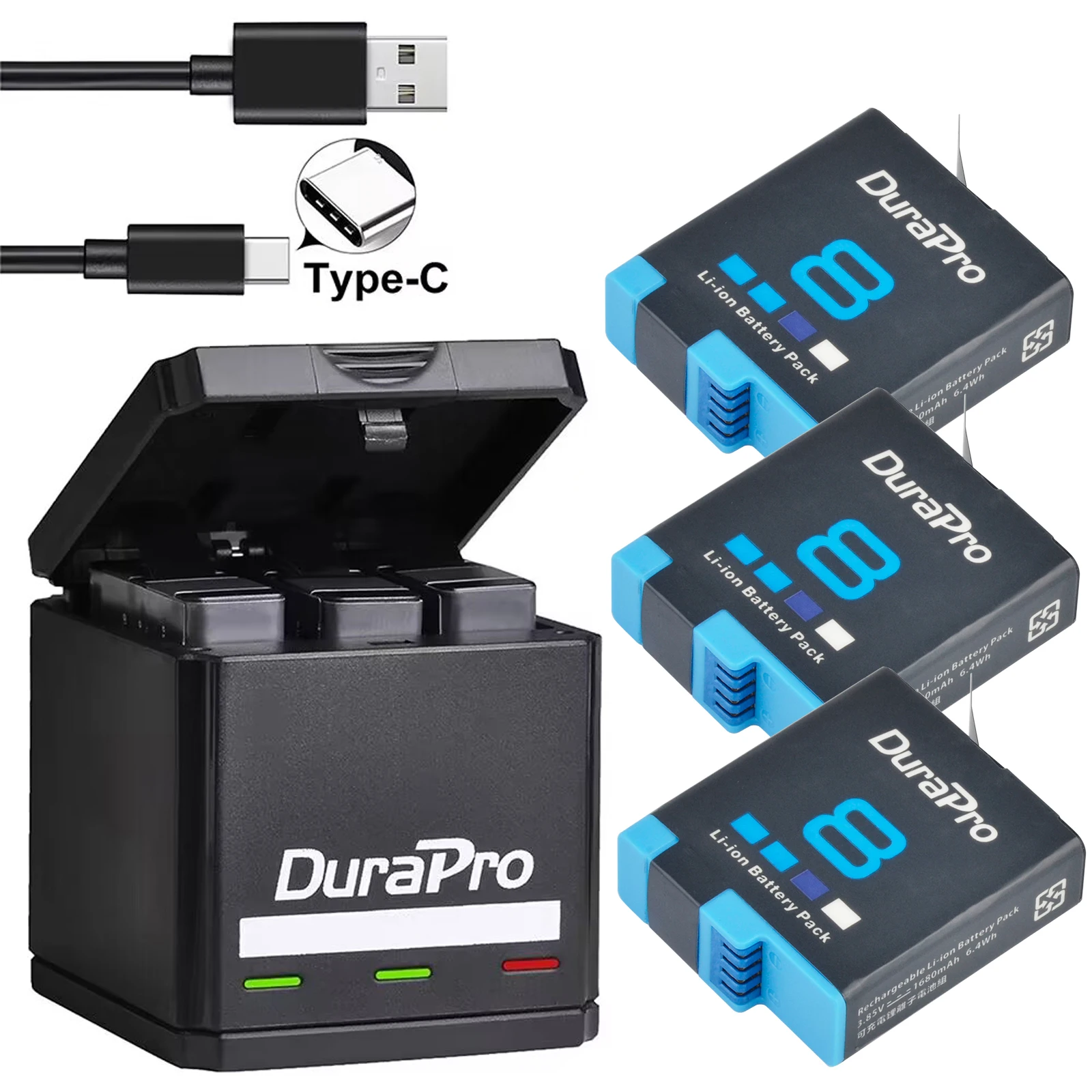 

DuraPro Battery for GoPro hero 8 Camera+Triple Stroage Charger For GoPro Hero 8 Go Pro hero 7/6/5 Action Cameras