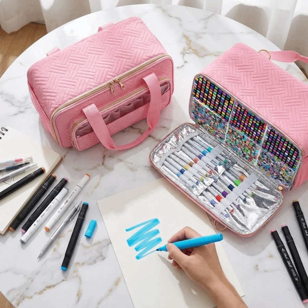 portable-large-capacity-markers-storage-bag-zipper-waterproof-marker-carrying-case-with-divider-drawing-tool-bag-outdoor