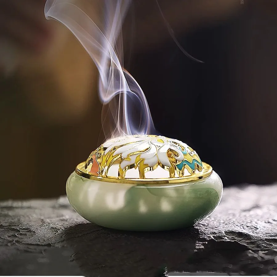 Decoration Incense Burner Ornament Modern Oriental Incense Burner Porcelain Jade Traditional Portable Round Incenso Home Decor