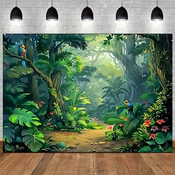 Enchanted Jungle Adventure Backdrop - Polyester Fabric, Spring Nature & Rainforest Theme, Green Dirt Road Design For Parties