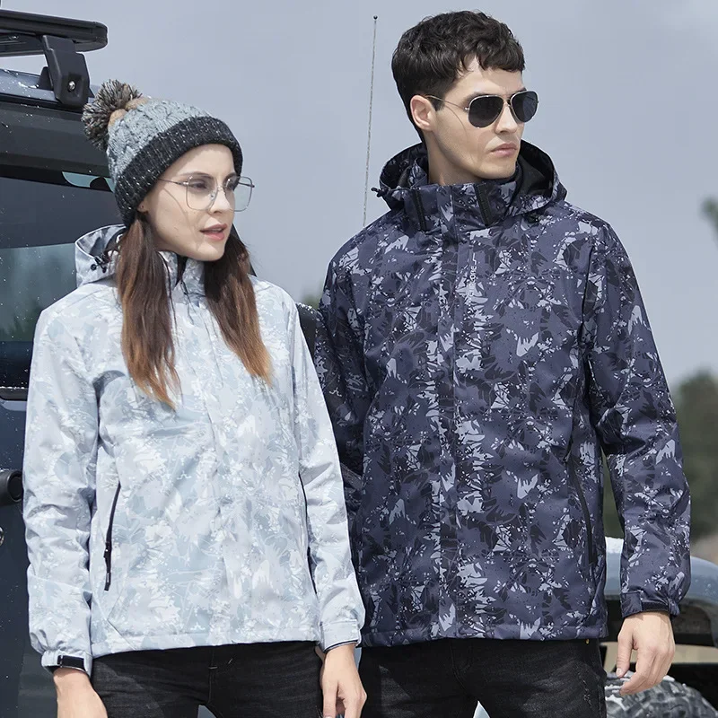 New Autumn winter hooded hardshell women three-in-one removable  thermal thicked jacket men waterproof hiking windbreaker couple