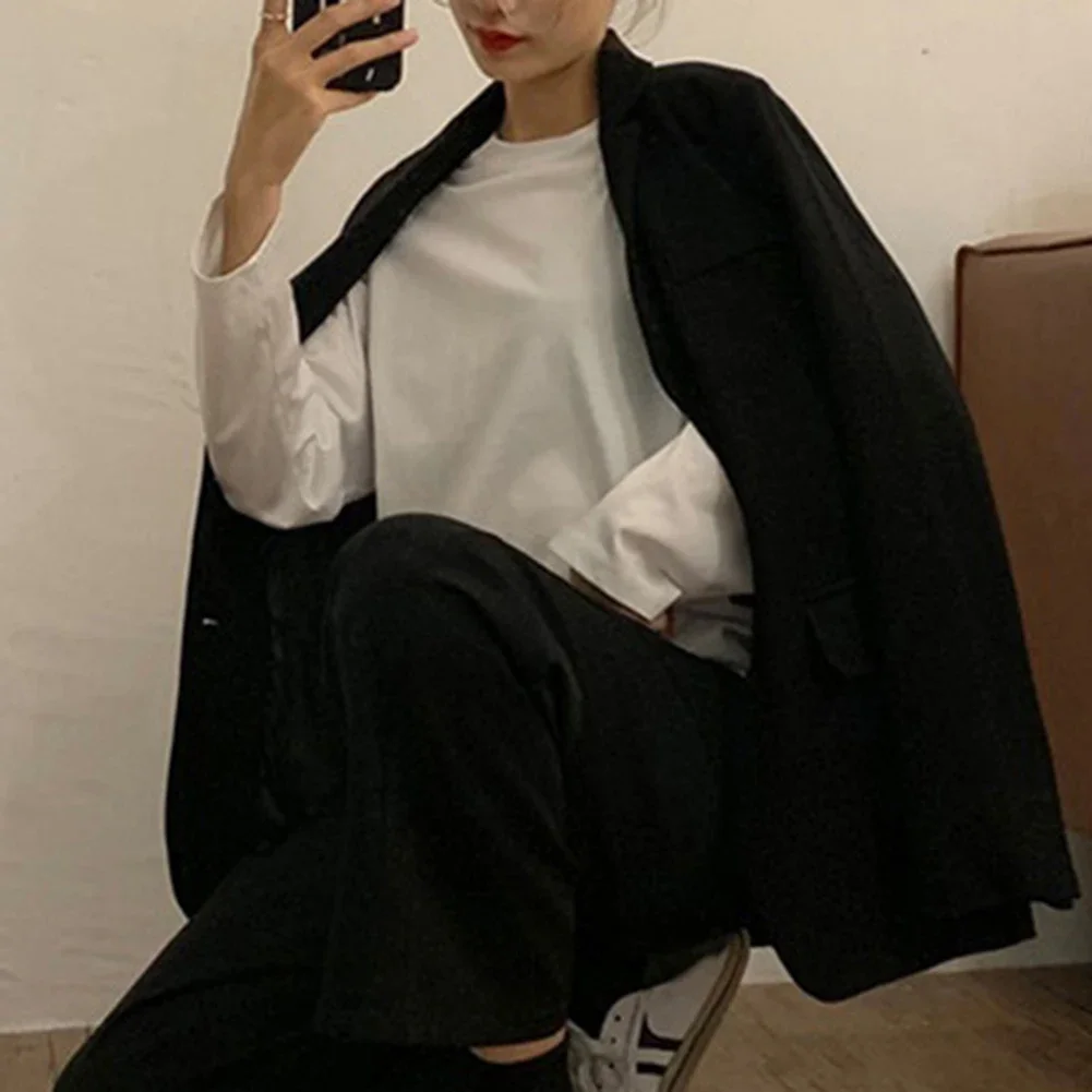 مناسبة كاجوال، طبقة أساسية كورية بيضاء، تي شيرت مريح للاستخدام اليومي، ملابس غير رسمية، تصميم برقبة دائرية، نسيج بوليستر