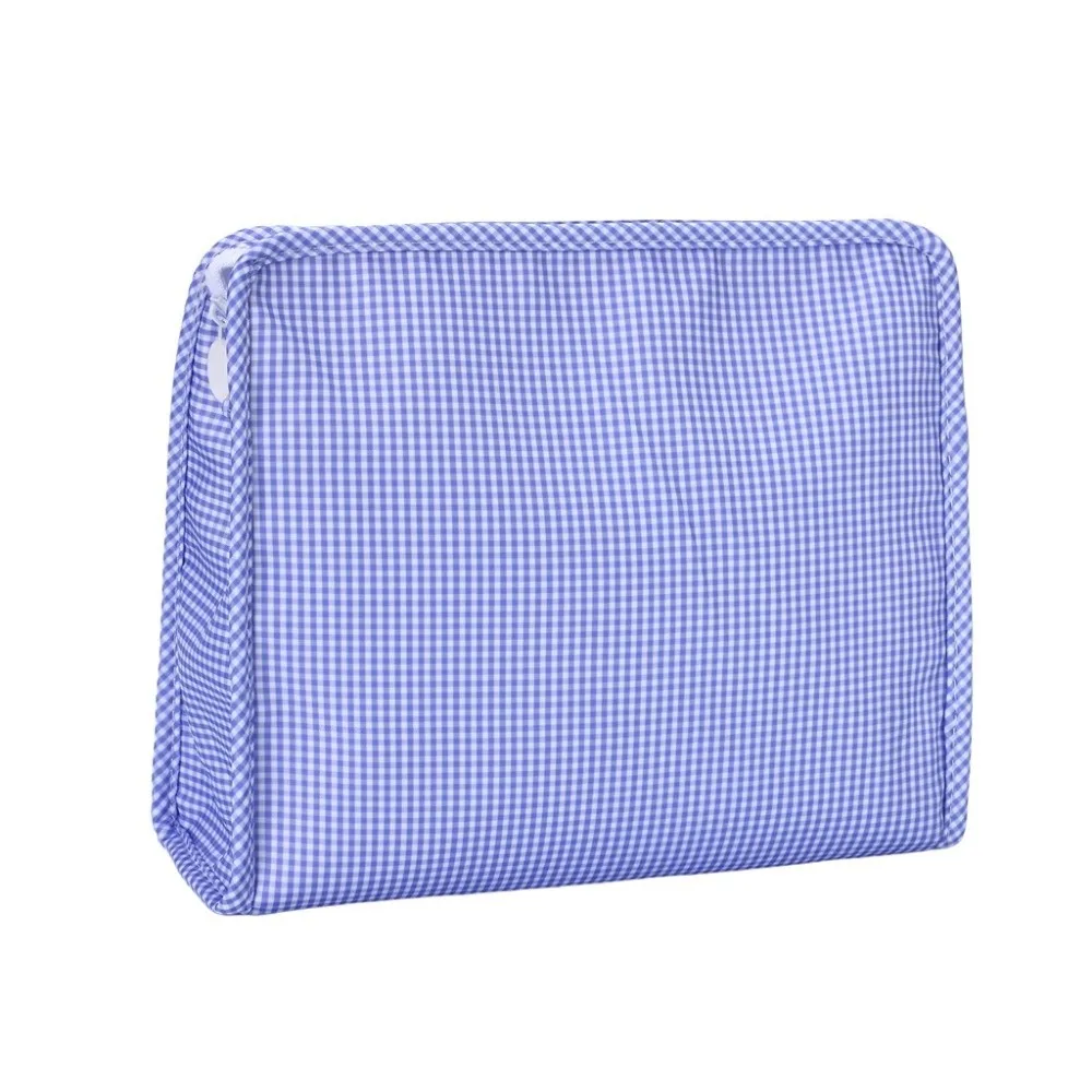 Durable Plaid Pattern Makeup Bag Zipper Closure Fabric Cosmetic Bag Portable Wide Opening Toiletry Bag Travel Use