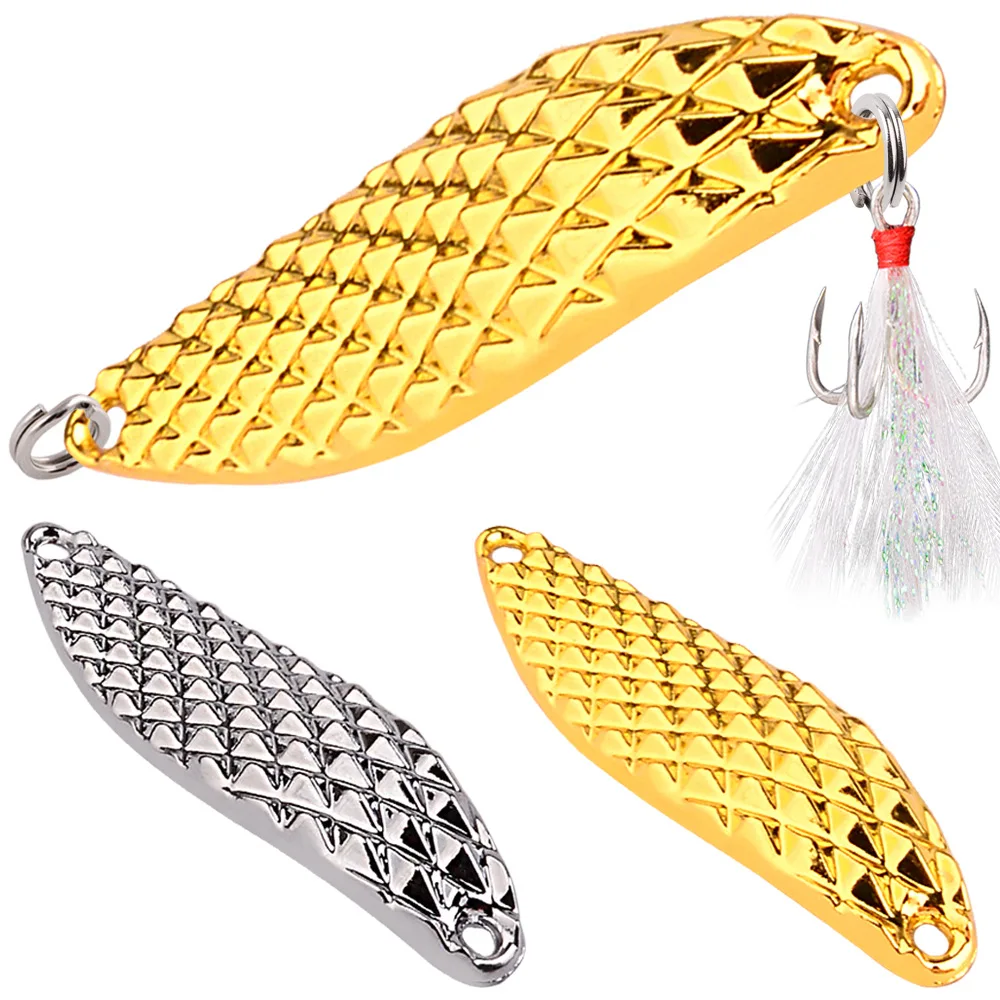 1pcs Fishing Lures Metal Spinner Spoon Artificial Hard Bait Sequin 5g-20g with Feather Treble Single Hook Trout Pike Bass