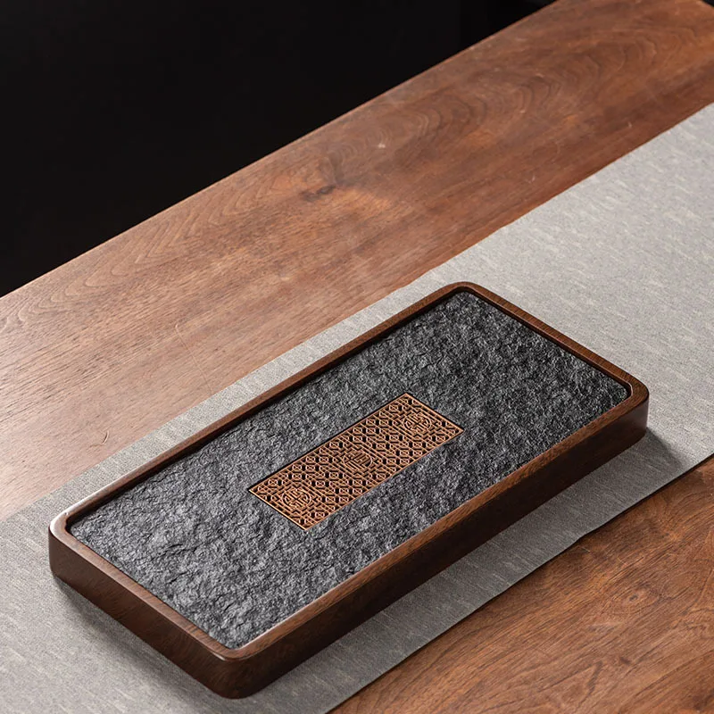

New Simple Wujin Stone Tea Tray Dry/Wet Dual-Use Water-Storage Solid Wood Home Tea Stand Compact Outdoor Tea Table Home Gift