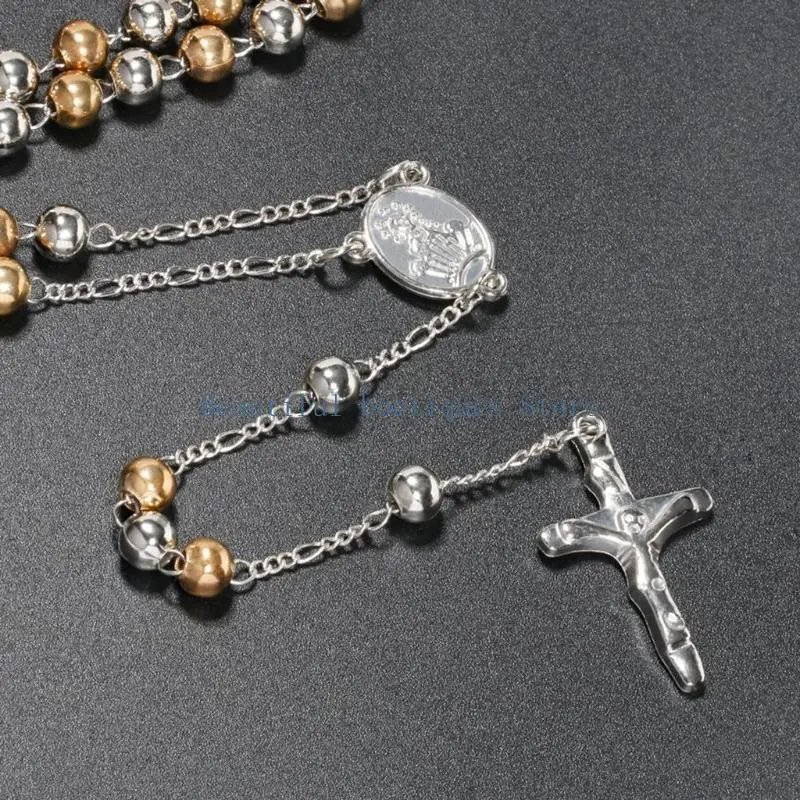 U4LF Rosary Beads Catholic Necklace Holy for Cross Pendant Religious Gifts Rosaries for Women and Men Fashion Jewellery 6mm B