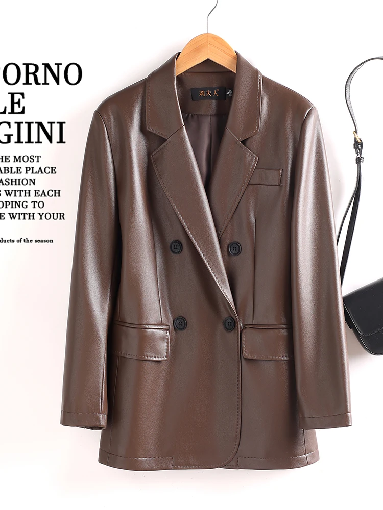   Nouvelle Veste en Cuir Véritable pour Femme, Coupe Ample Décontractée, en Peau de Mouton, Tendance Automne 2025, Gilet en Cuir Chic pour le Quotidien