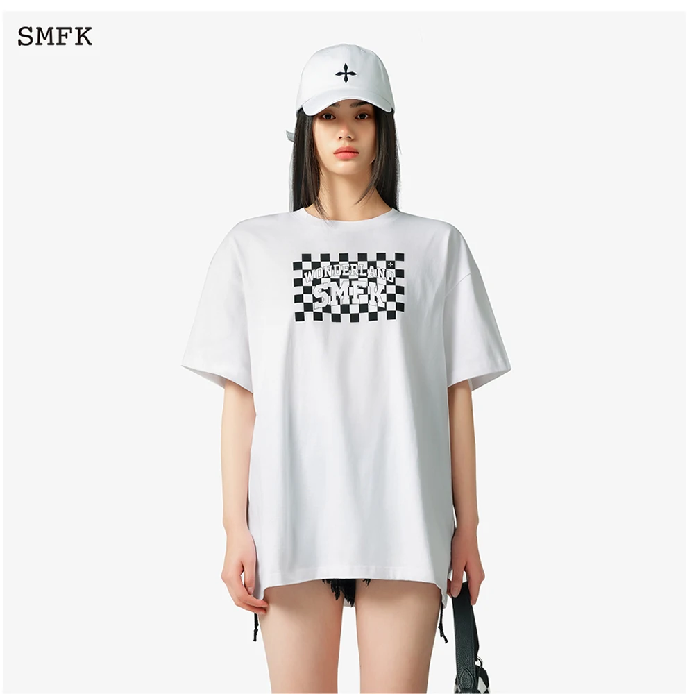 SMFK Men's and Women's Short-sleeved T-shirts Black and White Tee Design Spring and Summer Loose Letter Basics short sleeve tops