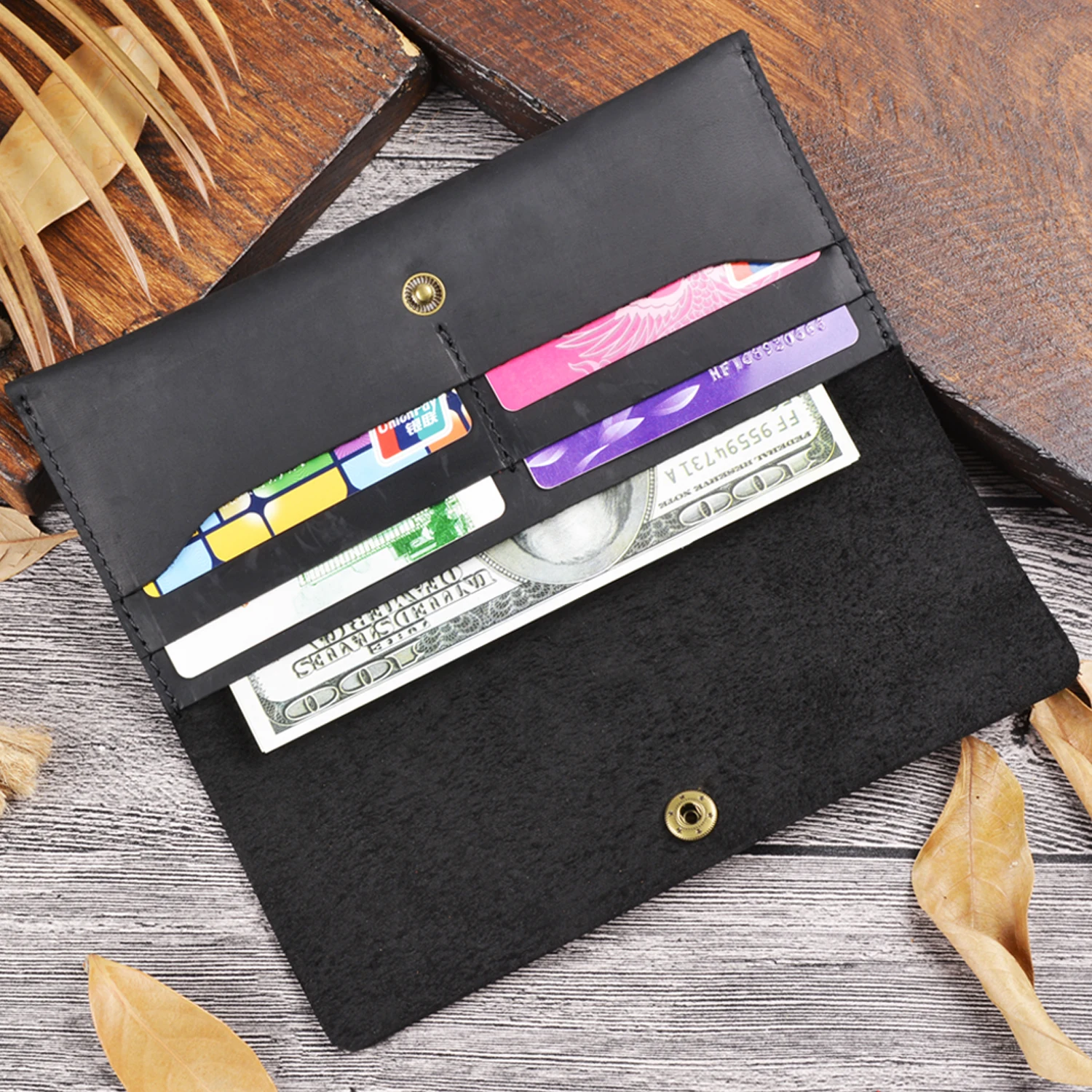 

AIGUONIU Genuine Leather Long Wallet Men card Holder Bifold Men Wallet Vintage ID Card Holder Purse For Male Gifts