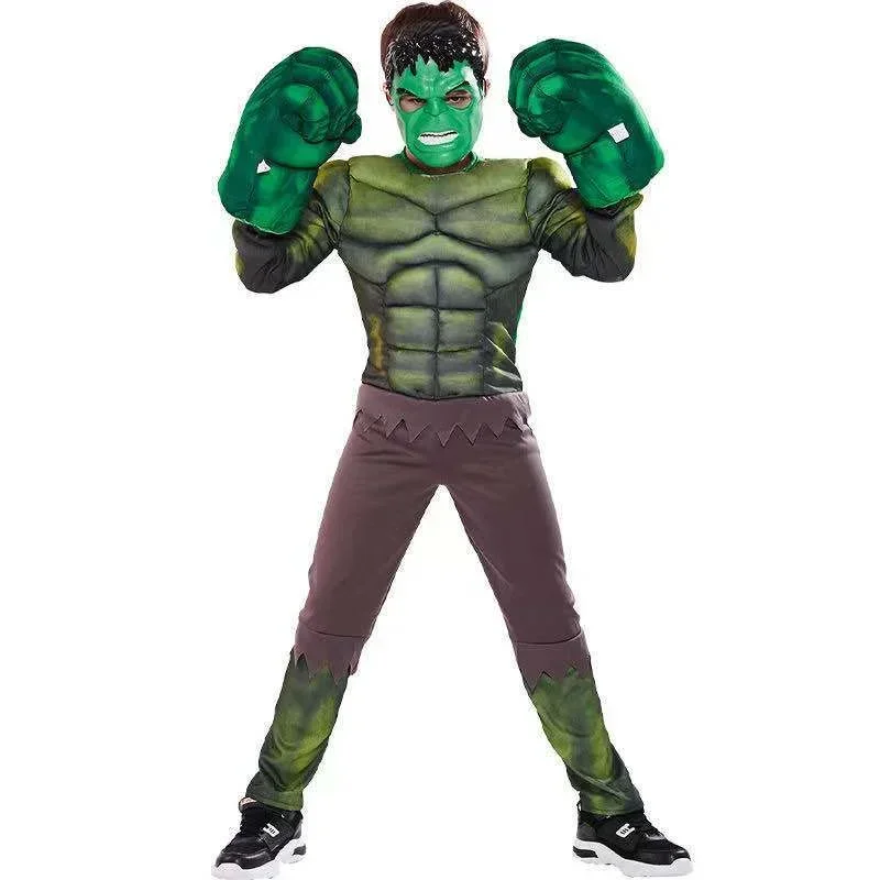 Cosaim Kids Green Superheroes Anime Cosplay Muscle Costumes with Gloves Boys Birthday Halloween Carnival Party Hulk Dress Up Jum