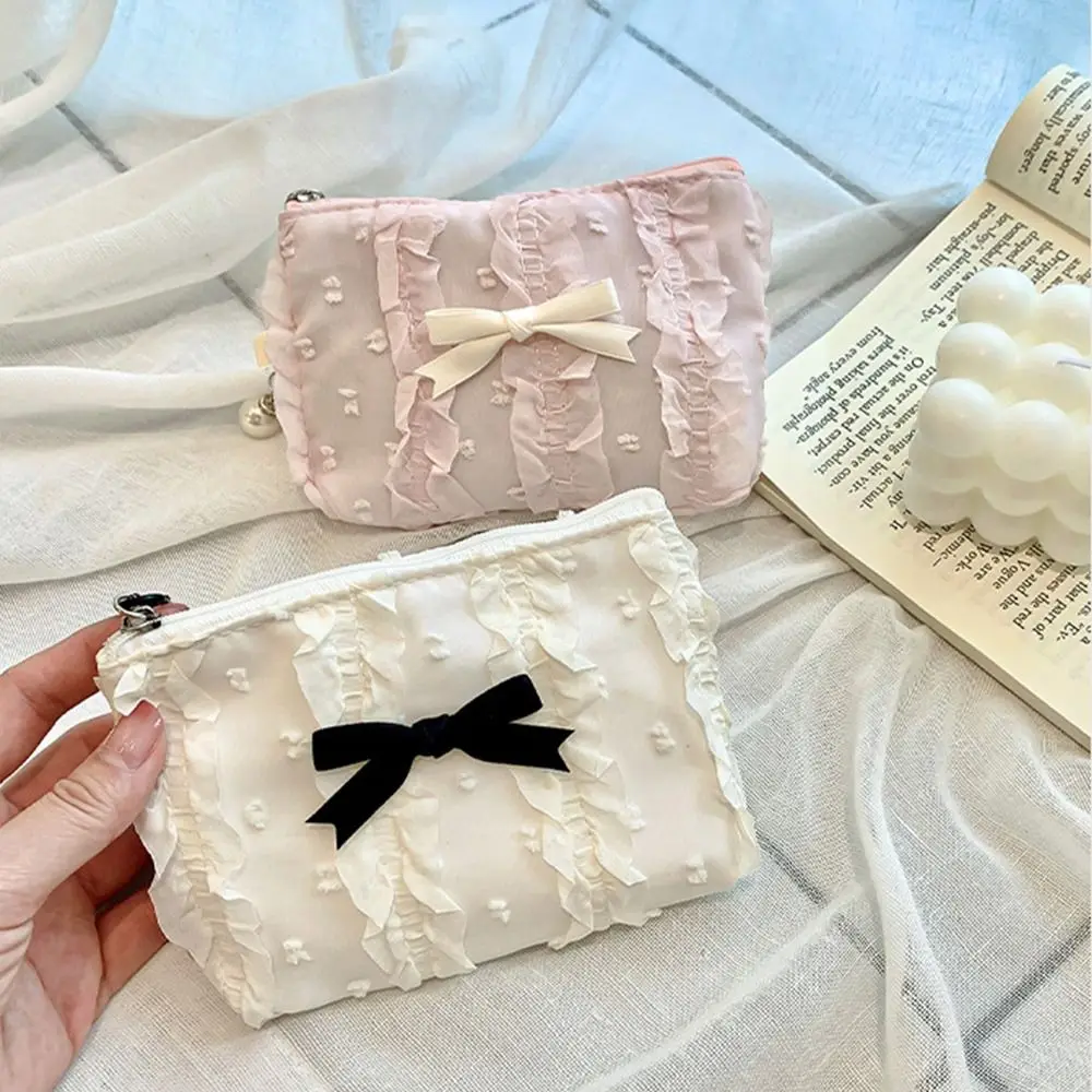 

Ins Ballet Style Bowknot Coin Purse Sweet Soft Lightweight Lace Bow Wallet Keys Cards Lipstick Earphone Small Clutch Bag Student