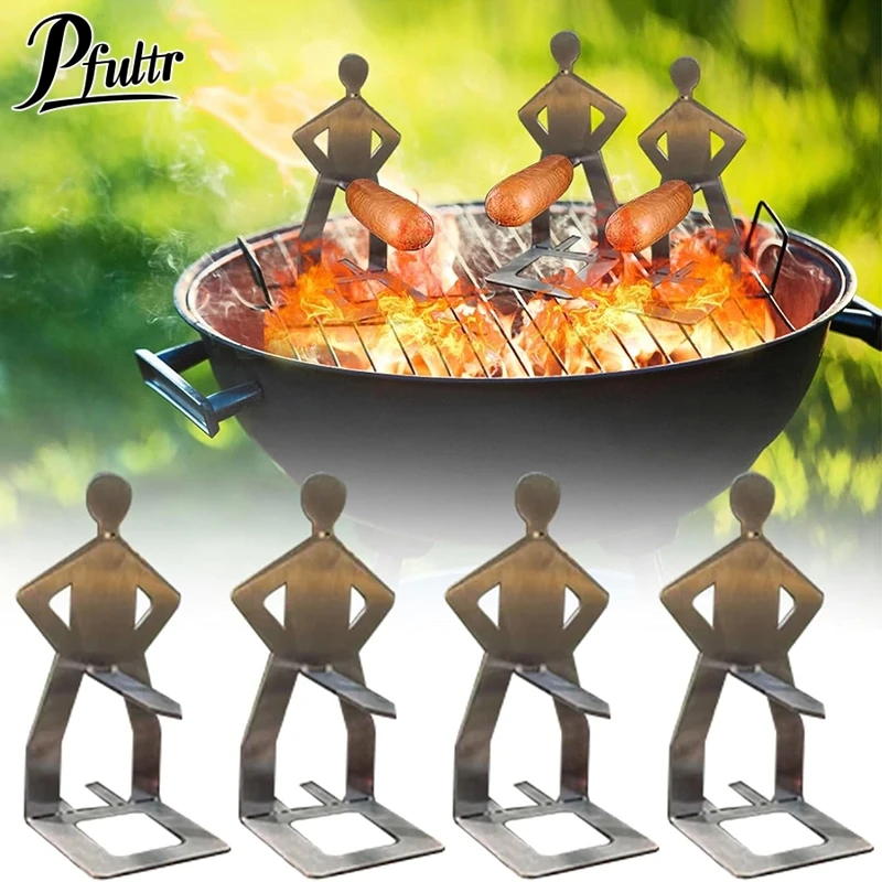 Funny Stainless Steel Portable Camping Backpack Rack People Sausage Stand For Outdoor Travel Summer Party Picnics Hotdog Holder