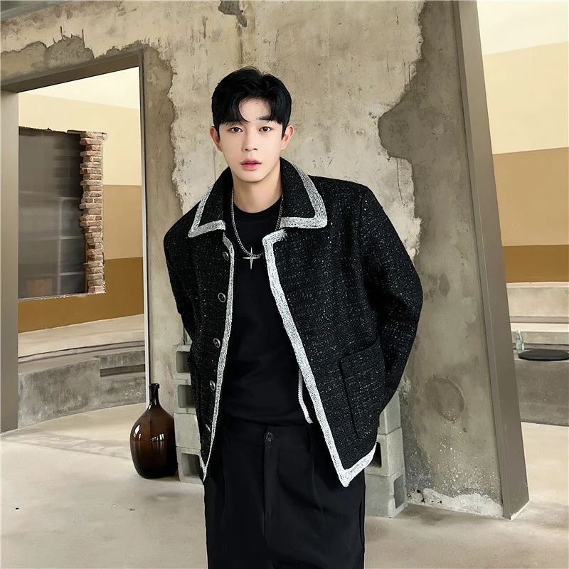 

Autumn Faion Loose Fit Polyester Woolen Jaet with Bright Tead Decoration Casual Sle Youthful Trend Resistant to Wrinkles