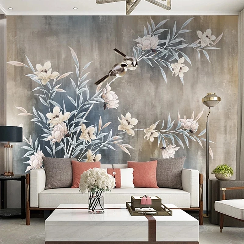 papel-de-parede-personalizado-com-foto-arte-vintage-flores-passaros-quarto-estudo-sala-de-estar-sofa-tv-fundo-restaurante-parede-tecido