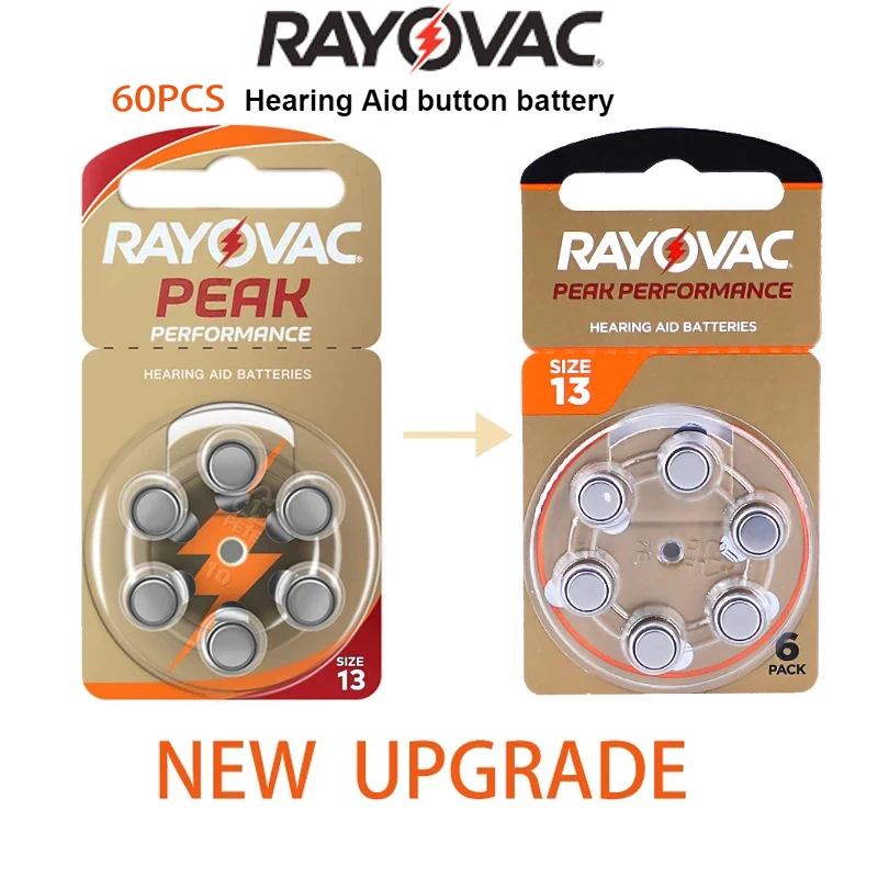 Новейшие аккумуляторы для слуховых аппаратов 60 шт./10 карт RAYOVAC PEAK 1,45 В 13A A13 13 P13 PR48 Цинково-воздушные аккумуляторы для слуховых аппаратов BTE CIC